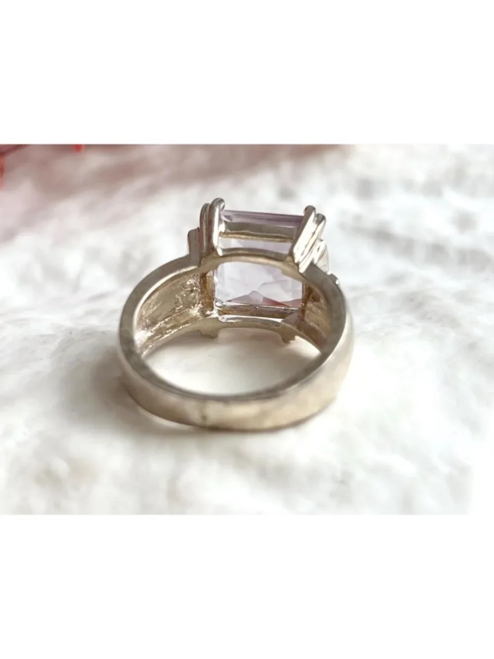 Ultra Light Amethyst Gemstone Sterling Silver Solitaire 925 Vintage Ring - sz 8